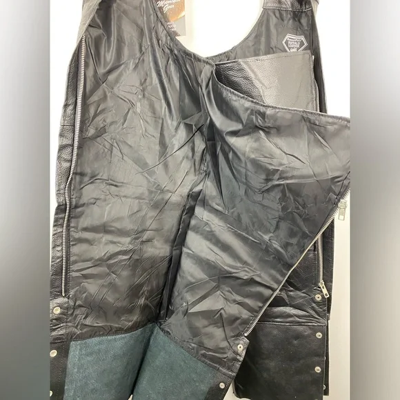 Diamond Plate Buffalo Leather size XL Black Leather Motorcycle Biker Chaps - Picture 8 of 10